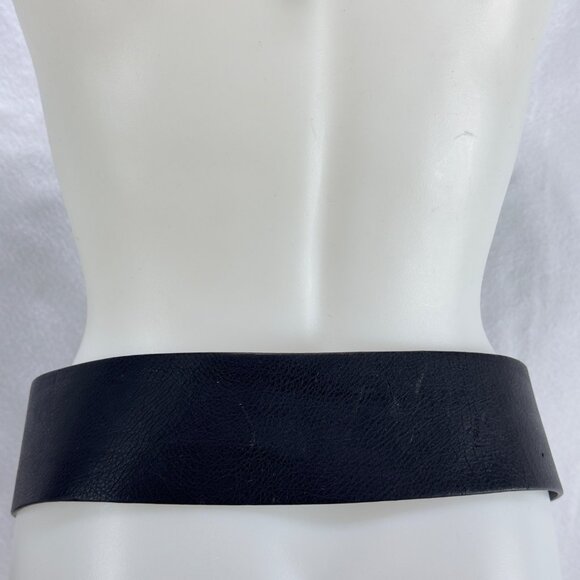 JESSICA SIMPSON Wide Black Faux Leather Belt Triple Buckle Studded Details Women - Picture 3 of 12